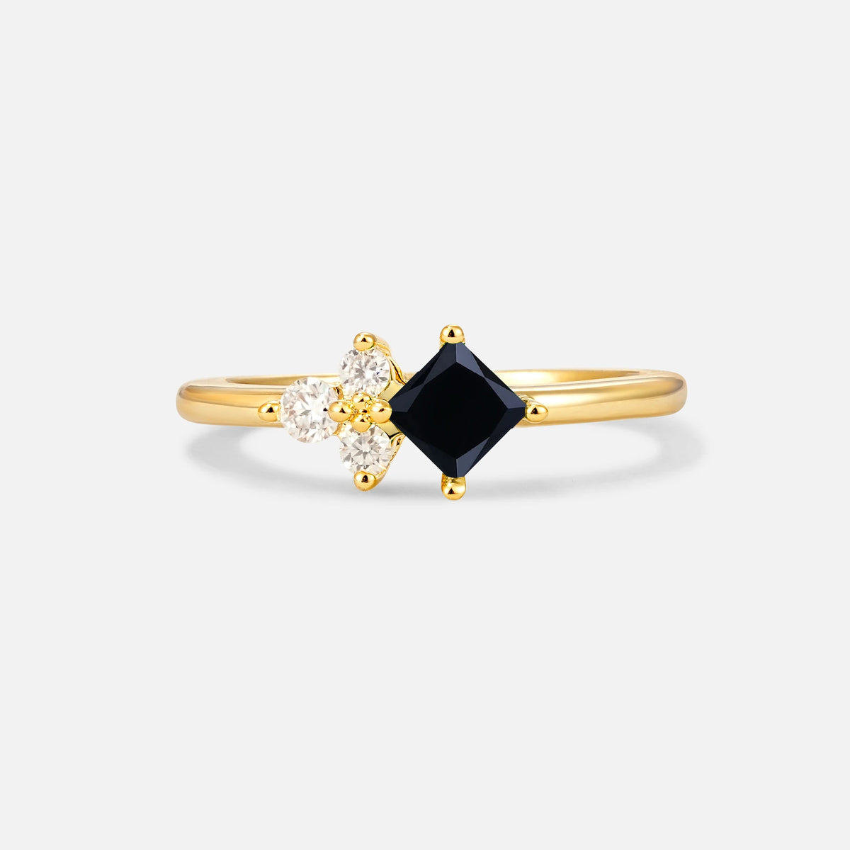 Princess Cut Black Onyx Asymmetrical Cluster Side Stone Engagement Ring - Additional view