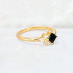 Princess Cut Black Onyx Asymmetrical Cluster Side Stone Engagement Ring - Additional view