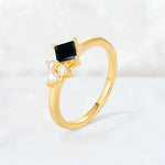 Princess Cut Black Onyx Asymmetrical Cluster Side Stone Engagement Ring - Additional view