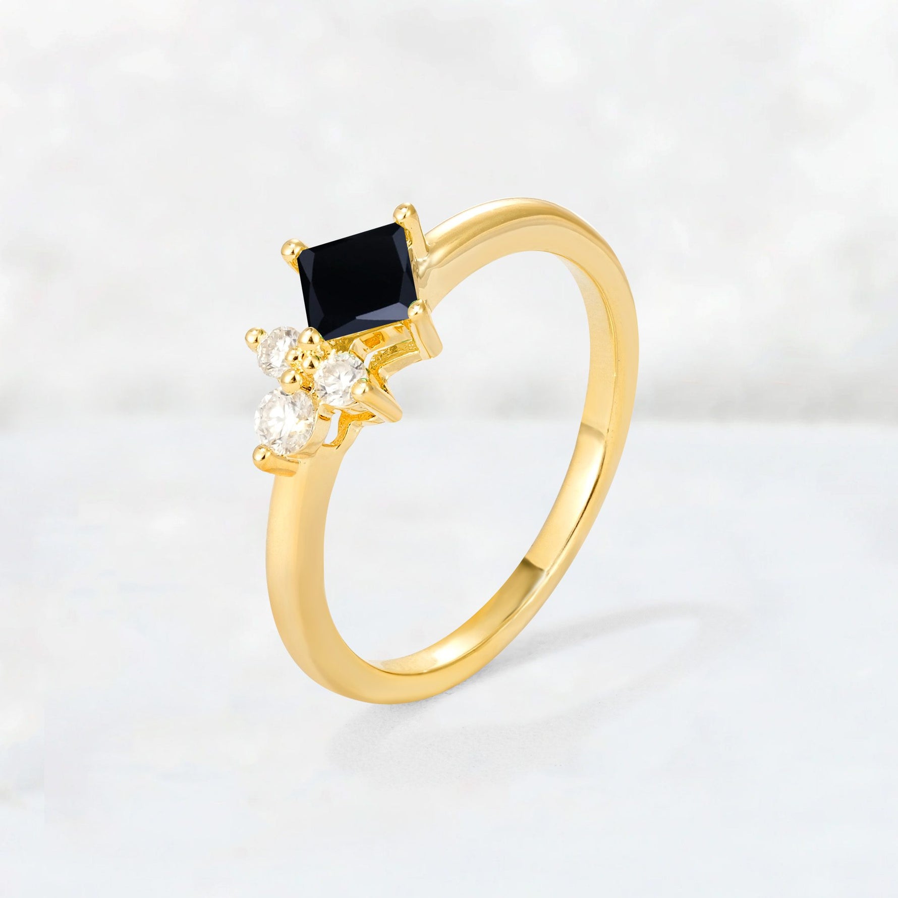 Princess Cut Black Onyx Asymmetrical Cluster Side Stone Engagement Ring - Additional view