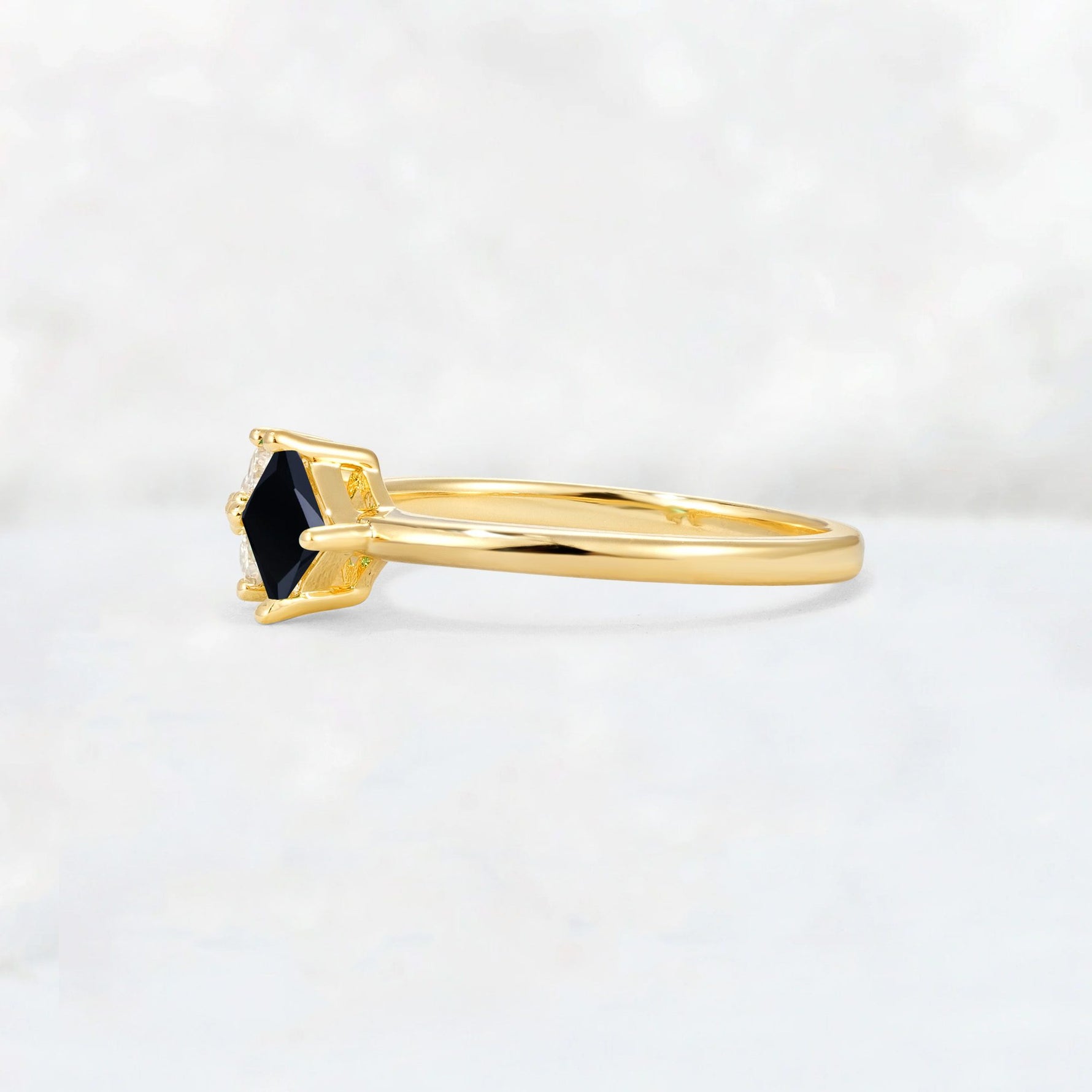 Princess Cut Black Onyx Asymmetrical Cluster Side Stone Engagement Ring - Additional view