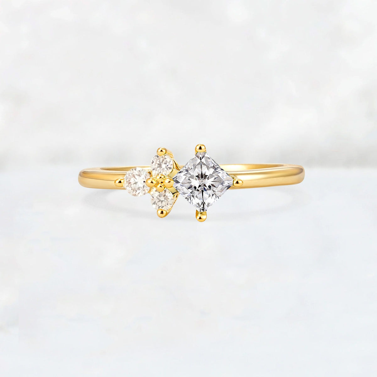 Princess Cut Lab Diamond Asymmetrical Cluster Side Stone Engagement Ring - Additional view