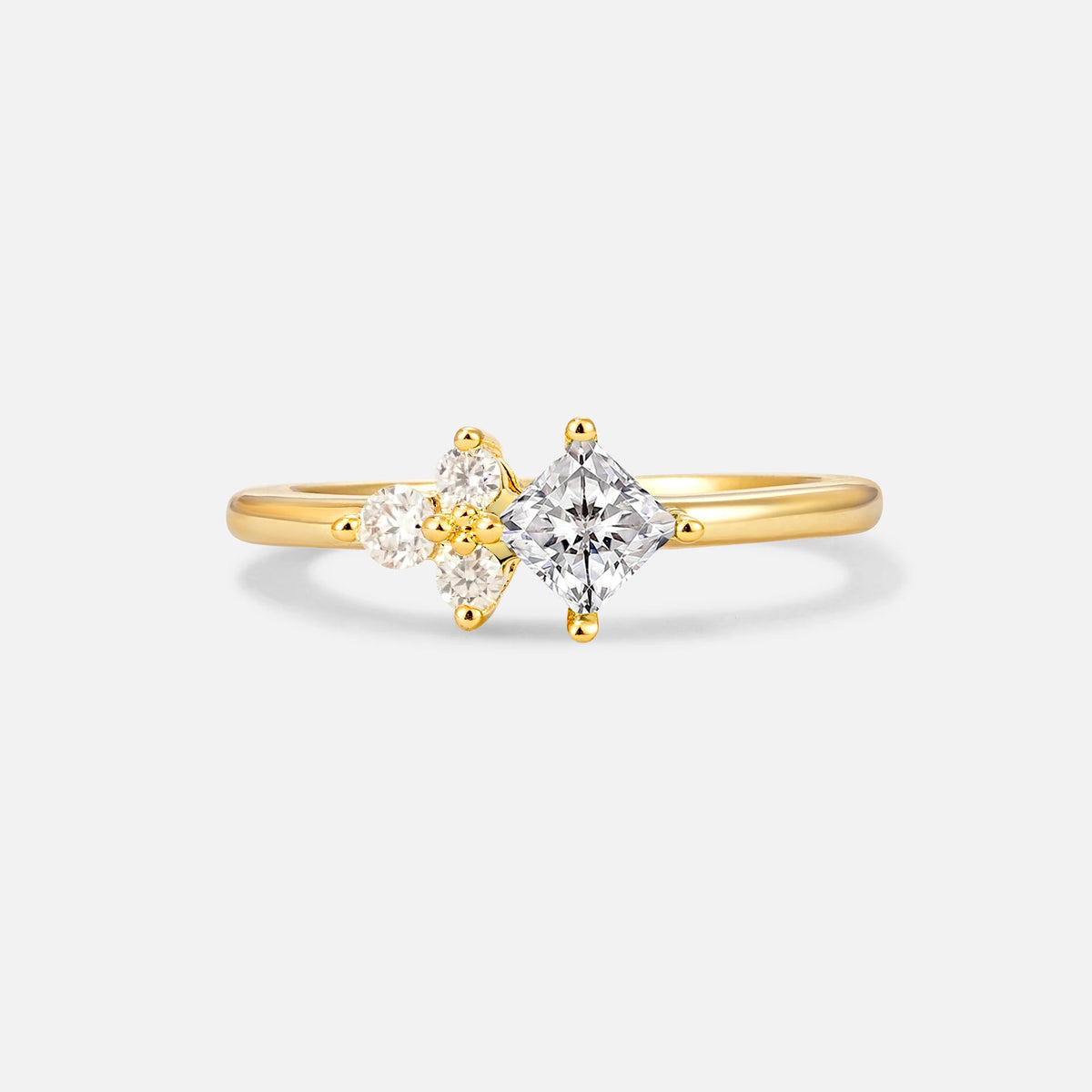 Princess Cut Lab Diamond Asymmetrical Cluster Side Stone Engagement Ring - Additional view