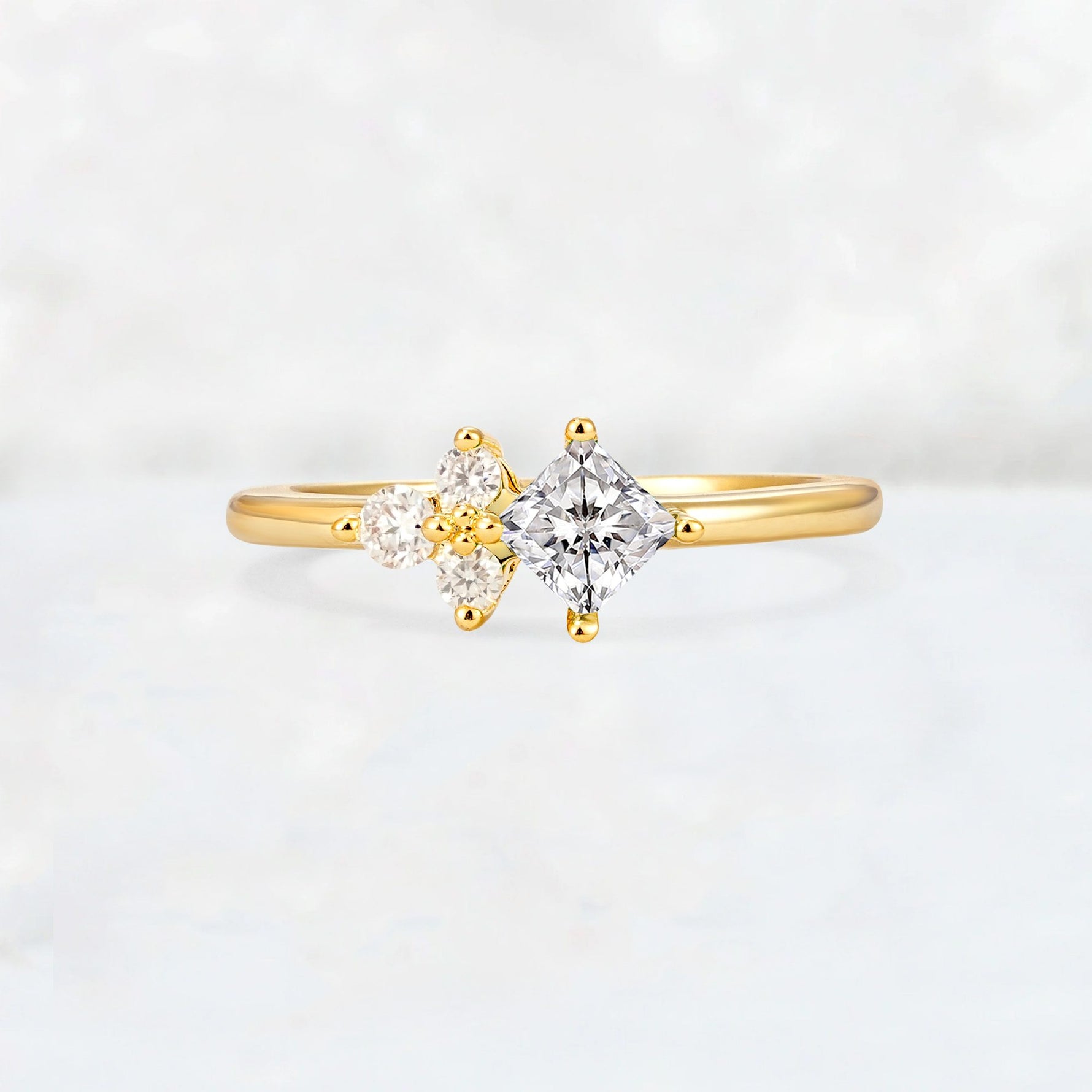 Princess Cut Lab Diamond Asymmetrical Cluster Side Stone Engagement Ring - Additional view
