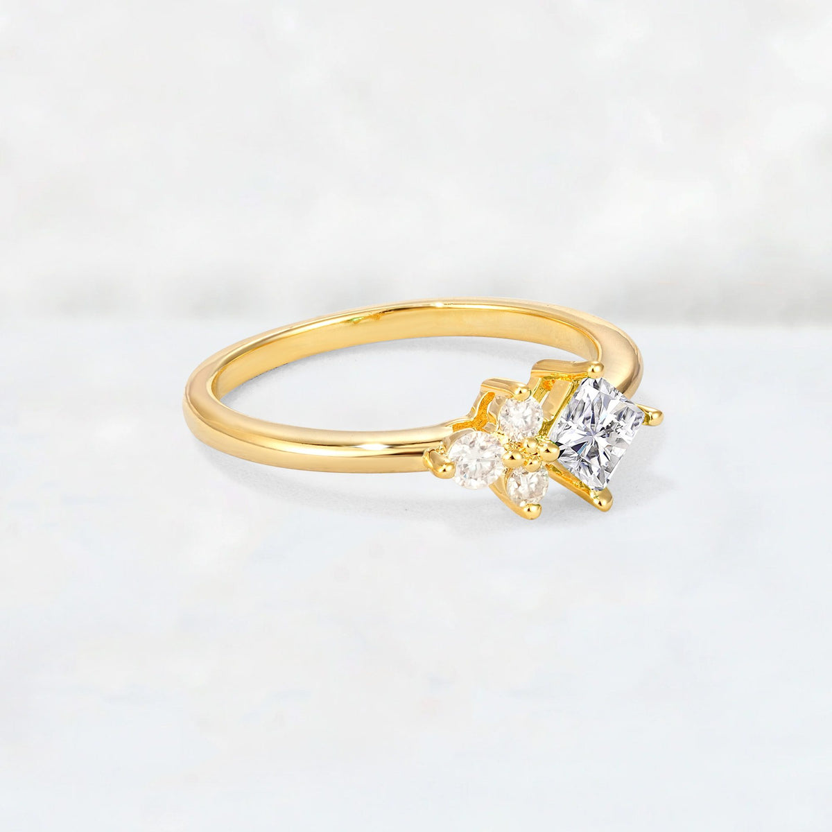Princess Cut Lab Diamond Asymmetrical Cluster Side Stone Engagement Ring - Additional view