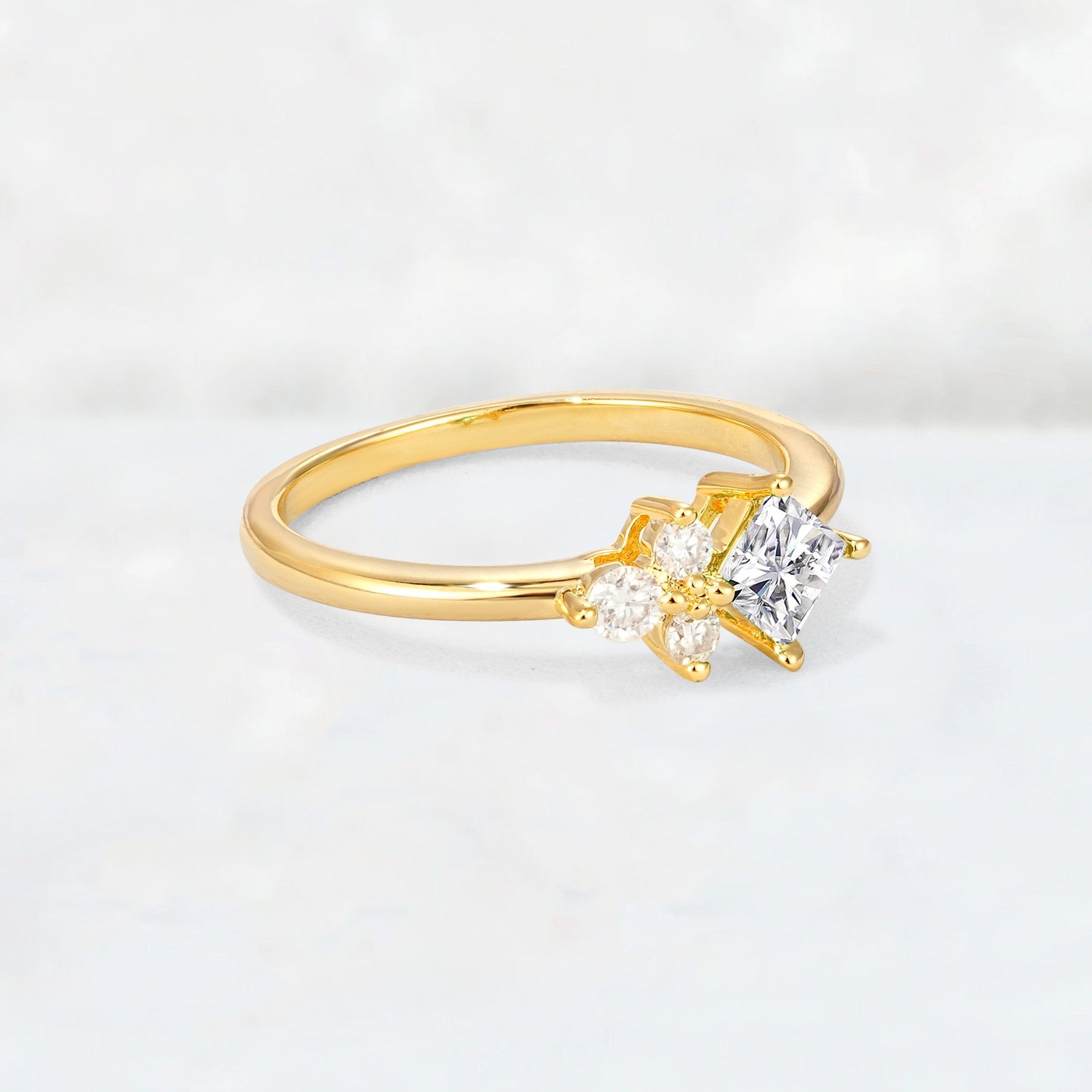 Princess Cut Lab Diamond Asymmetrical Cluster Side Stone Engagement Ring - Additional view