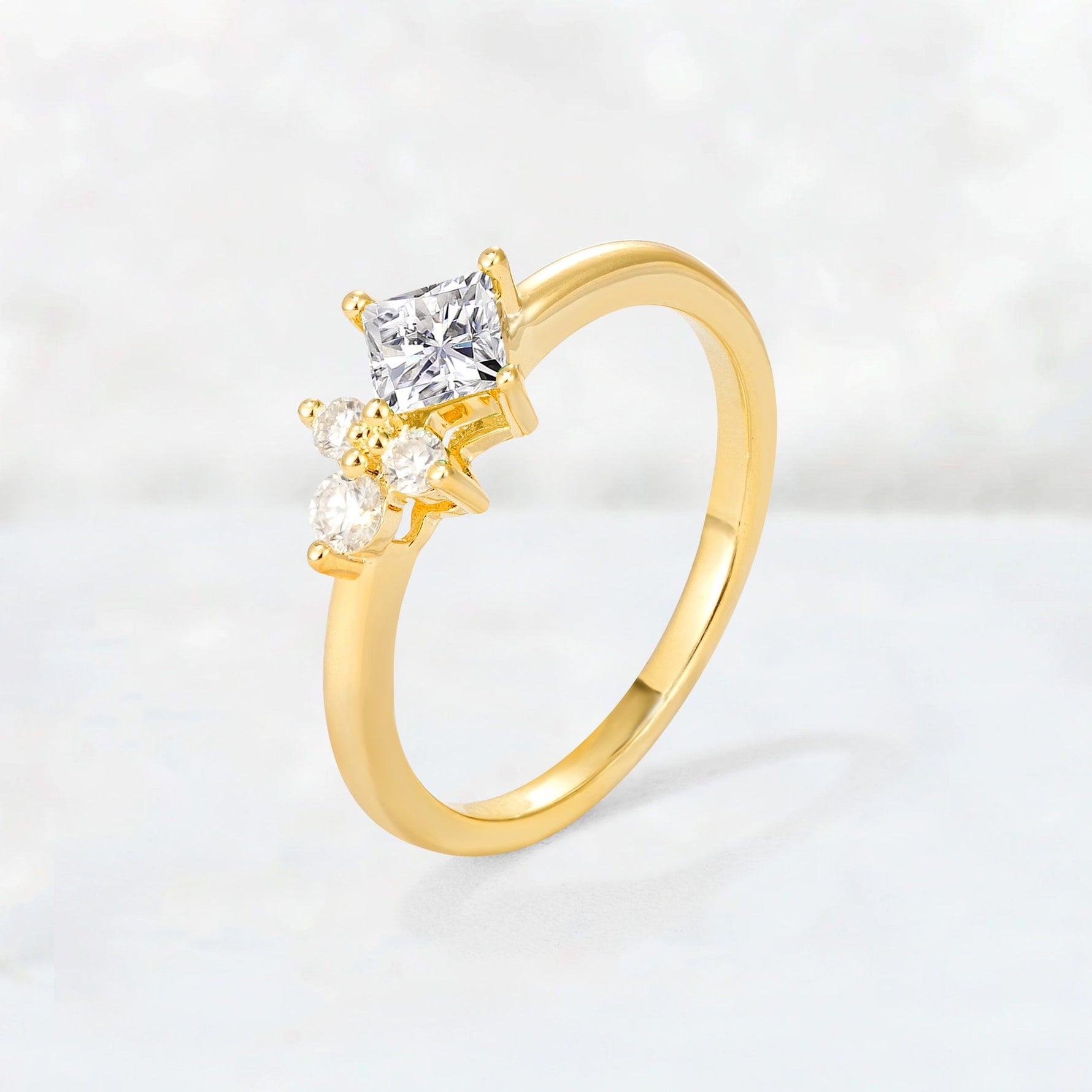 Princess Cut Lab Diamond Asymmetrical Cluster Side Stone Engagement Ring - Additional view