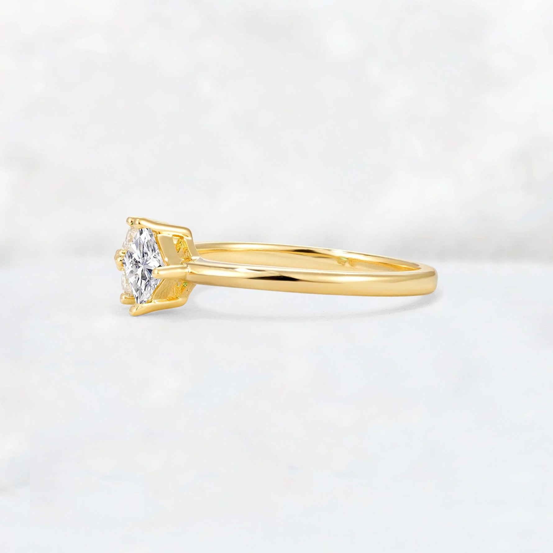Princess Cut Lab Diamond Asymmetrical Cluster Side Stone Engagement Ring - Additional view