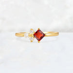 Princess Cut Garnet Asymmetrical Cluster Side Stone Engagement Ring - Additional view