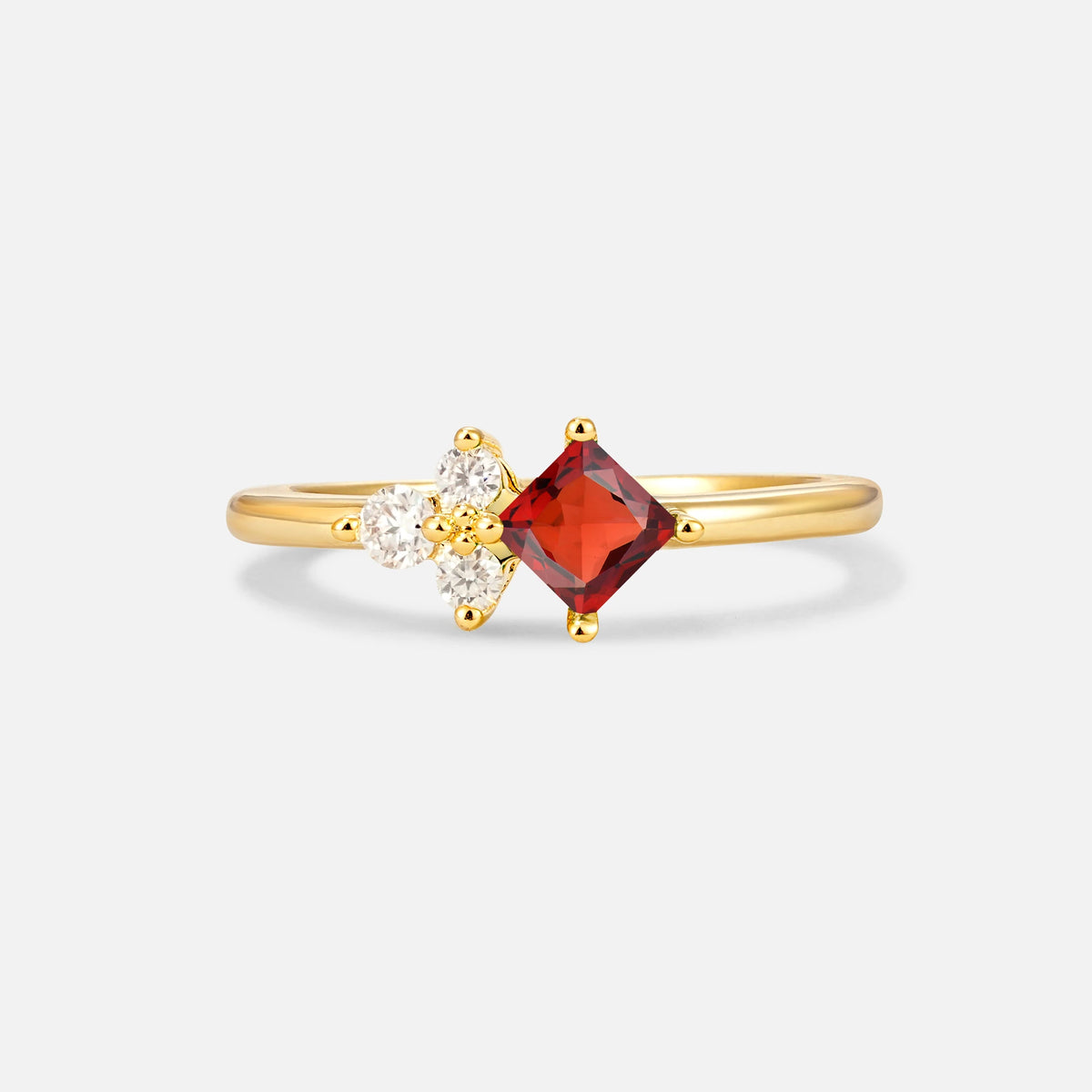 Princess Cut Garnet Asymmetrical Cluster Side Stone Engagement Ring - Additional view