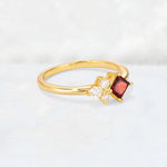 Princess Cut Garnet Asymmetrical Cluster Side Stone Engagement Ring - Additional view