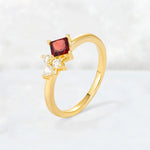 Princess Cut Garnet Asymmetrical Cluster Side Stone Engagement Ring - Additional view