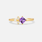 Princess Cut Amethyst Asymmetrical Cluster Side Stone Engagement Ring - Additional view