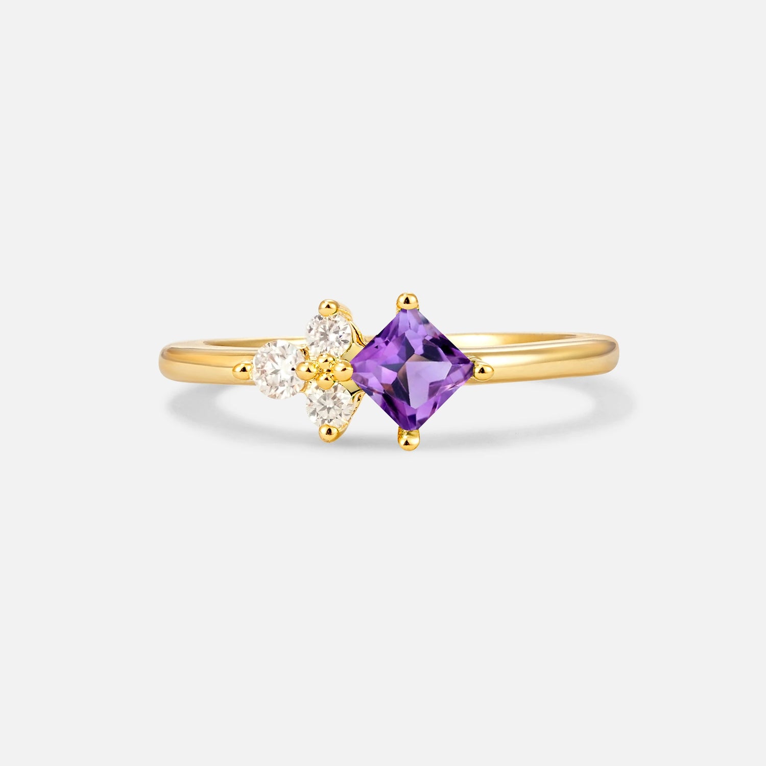 Princess Cut Amethyst Asymmetrical Cluster Side Stone Engagement Ring - Additional view