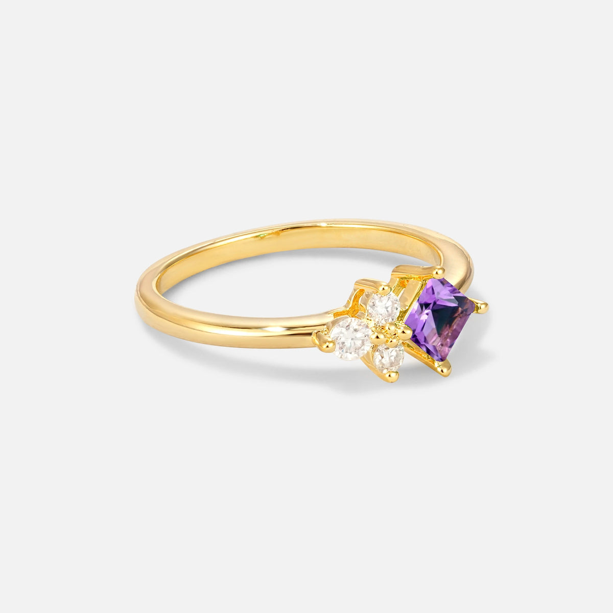 Princess Cut Amethyst Asymmetrical Cluster Side Stone Engagement Ring - Additional view