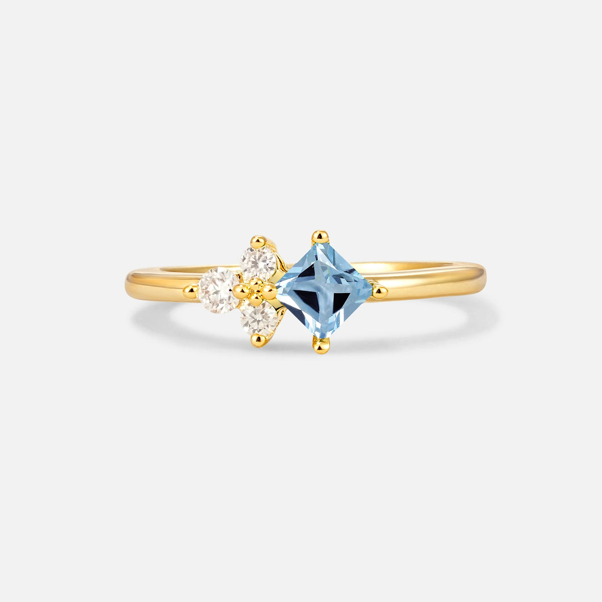 Princess Cut Aquamarine Asymmetrical Cluster Side Stone Engagement Ring - Additional view