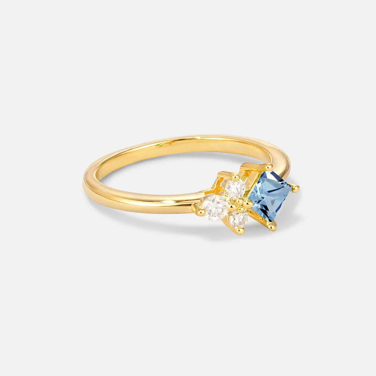 Princess Cut Aquamarine Asymmetrical Cluster Side Stone Engagement Ring - Additional view