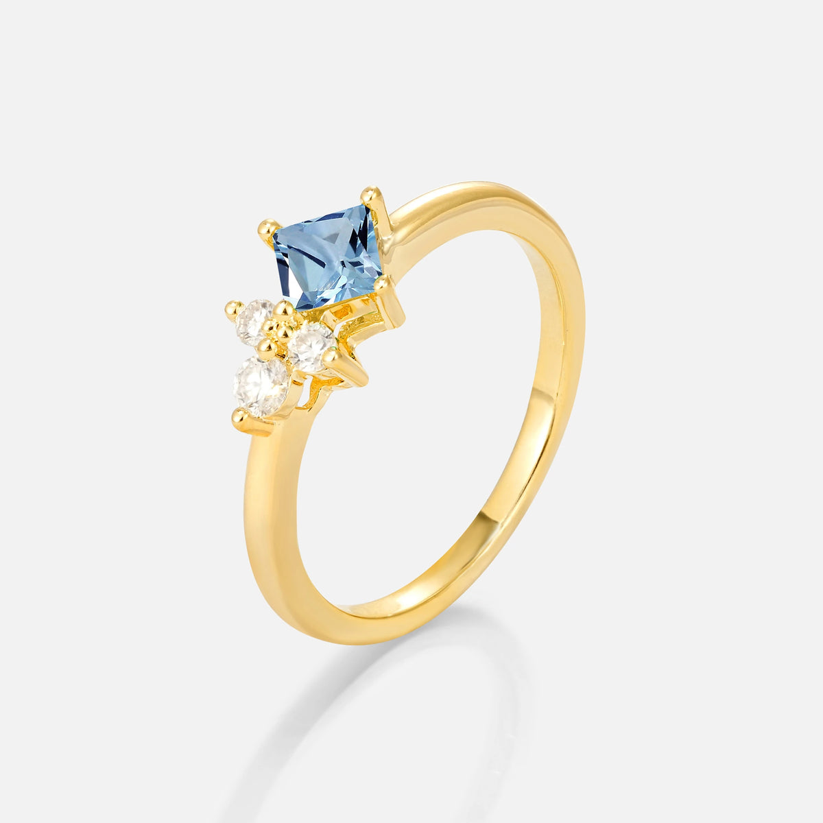 Princess Cut Aquamarine Asymmetrical Cluster Side Stone Engagement Ring - Additional view