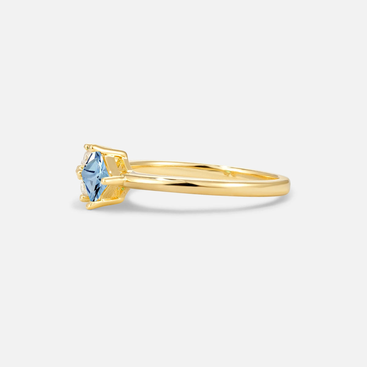 Princess Cut Aquamarine Asymmetrical Cluster Side Stone Engagement Ring - Additional view
