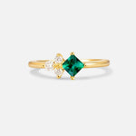 Princess Cut Emerald Asymmetrical Cluster Side Stone Engagement Ring - Additional view