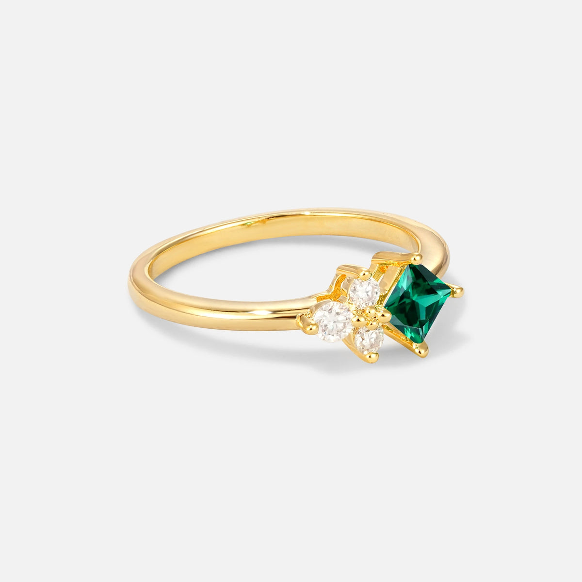 Princess Cut Emerald Asymmetrical Cluster Side Stone Engagement Ring - Additional view