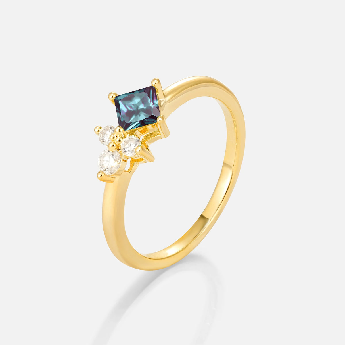 Princess Cut Alexandrite Asymmetrical Cluster Side Stone Engagement Ring - Additional view