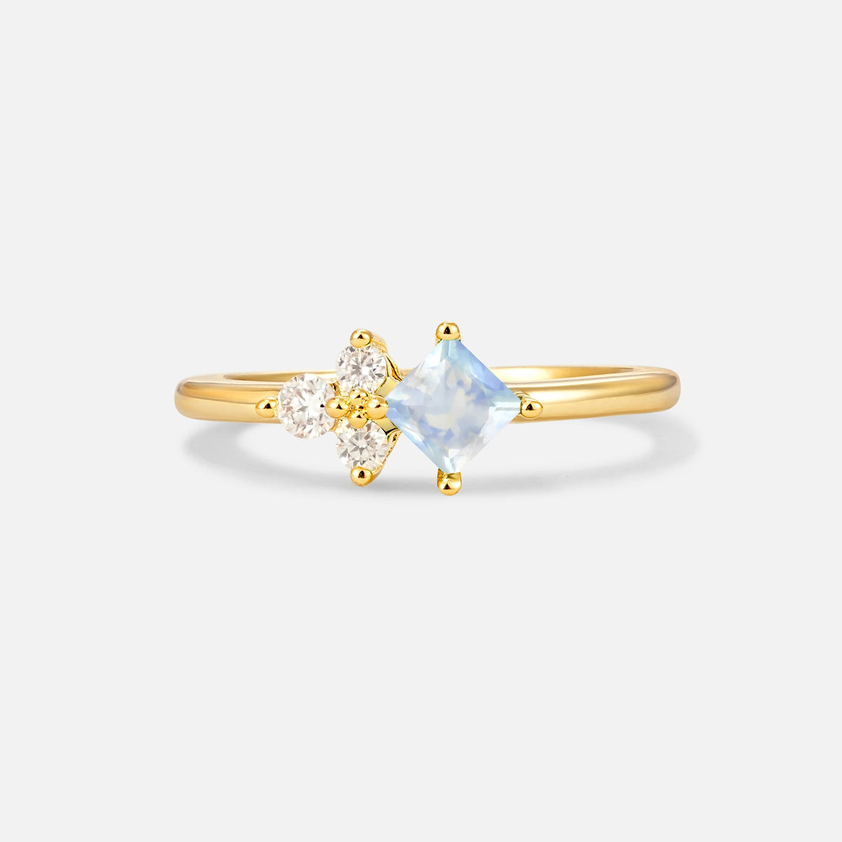 Princess Cut Moonstone Asymmetrical Cluster Side Stone Engagement Ring - Additional view