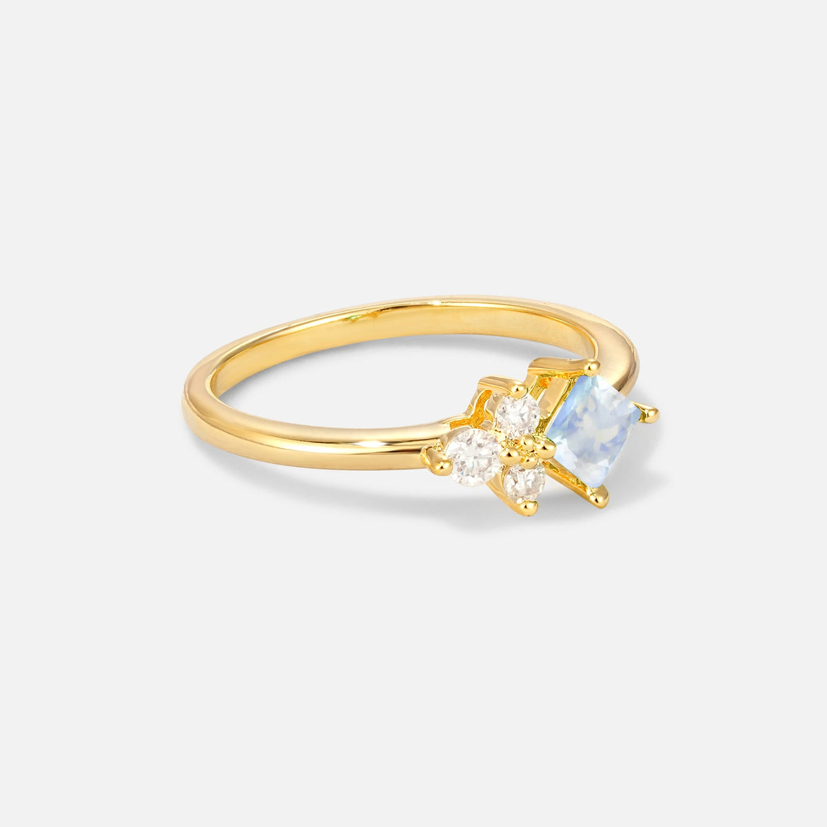 Princess Cut Moonstone Asymmetrical Cluster Side Stone Engagement Ring - Additional view