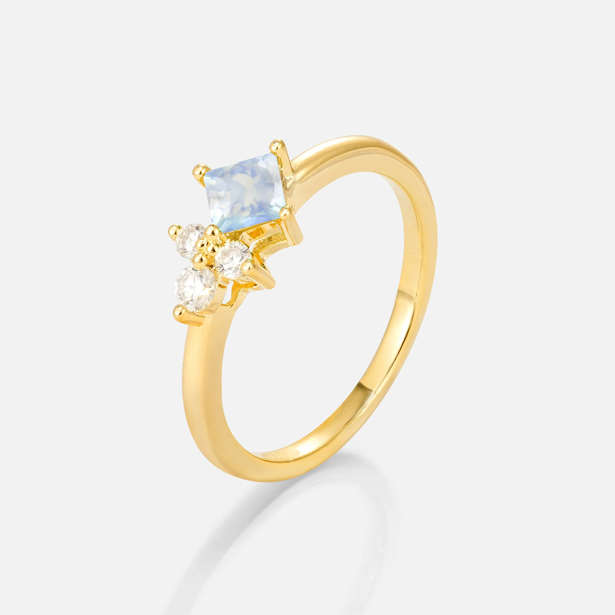 Princess Cut Moonstone Asymmetrical Cluster Side Stone Engagement Ring - Additional view
