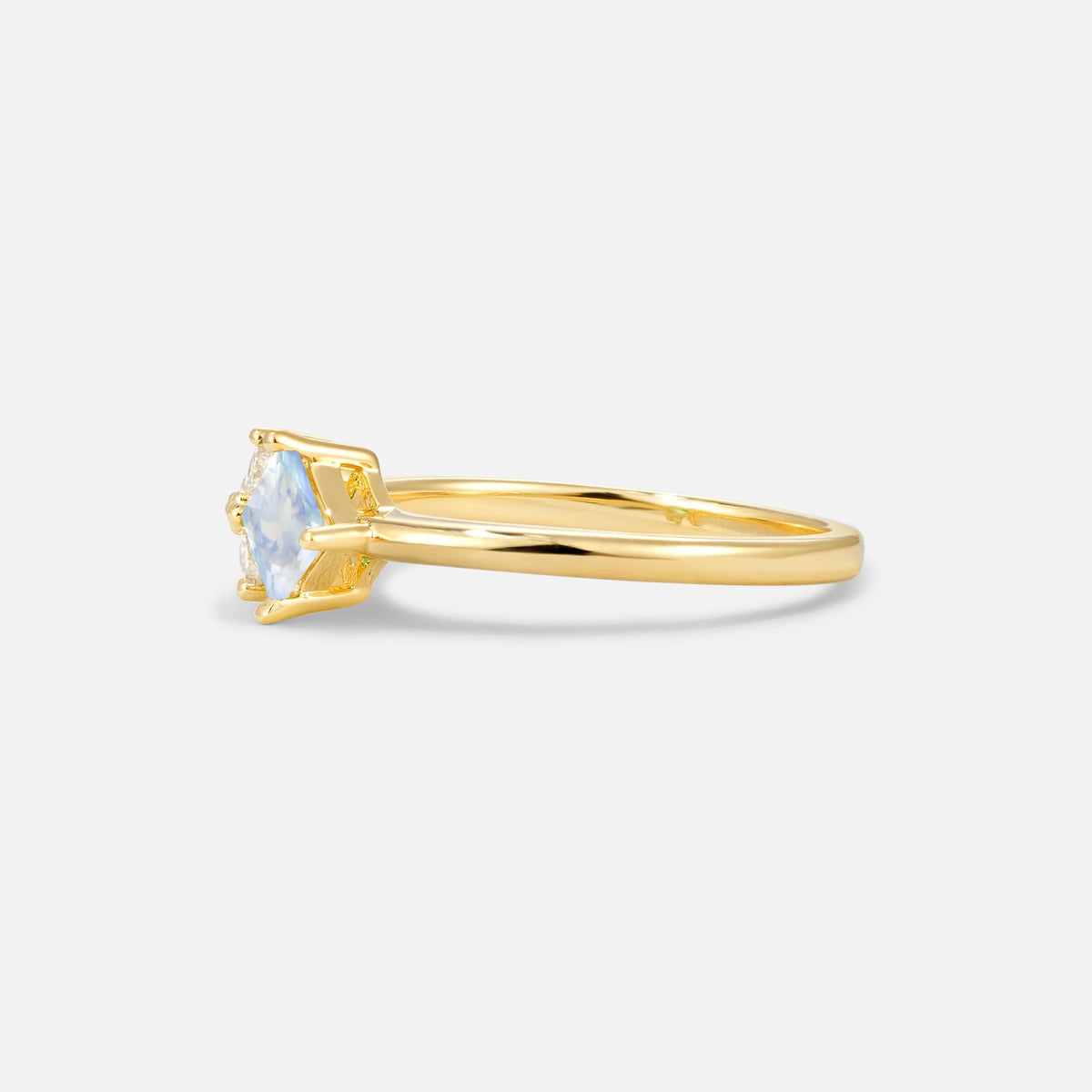 Princess Cut Moonstone Asymmetrical Cluster Side Stone Engagement Ring - Additional view
