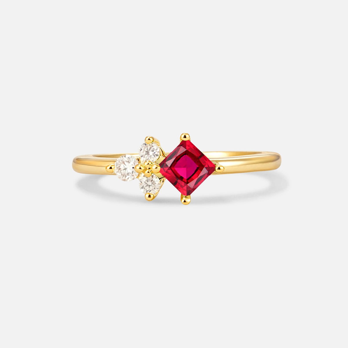 Princess Cut Ruby Asymmetrical Cluster Side Stone Engagement Ring - Additional view