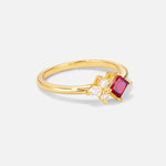 Princess Cut Ruby Asymmetrical Cluster Side Stone Engagement Ring - Additional view