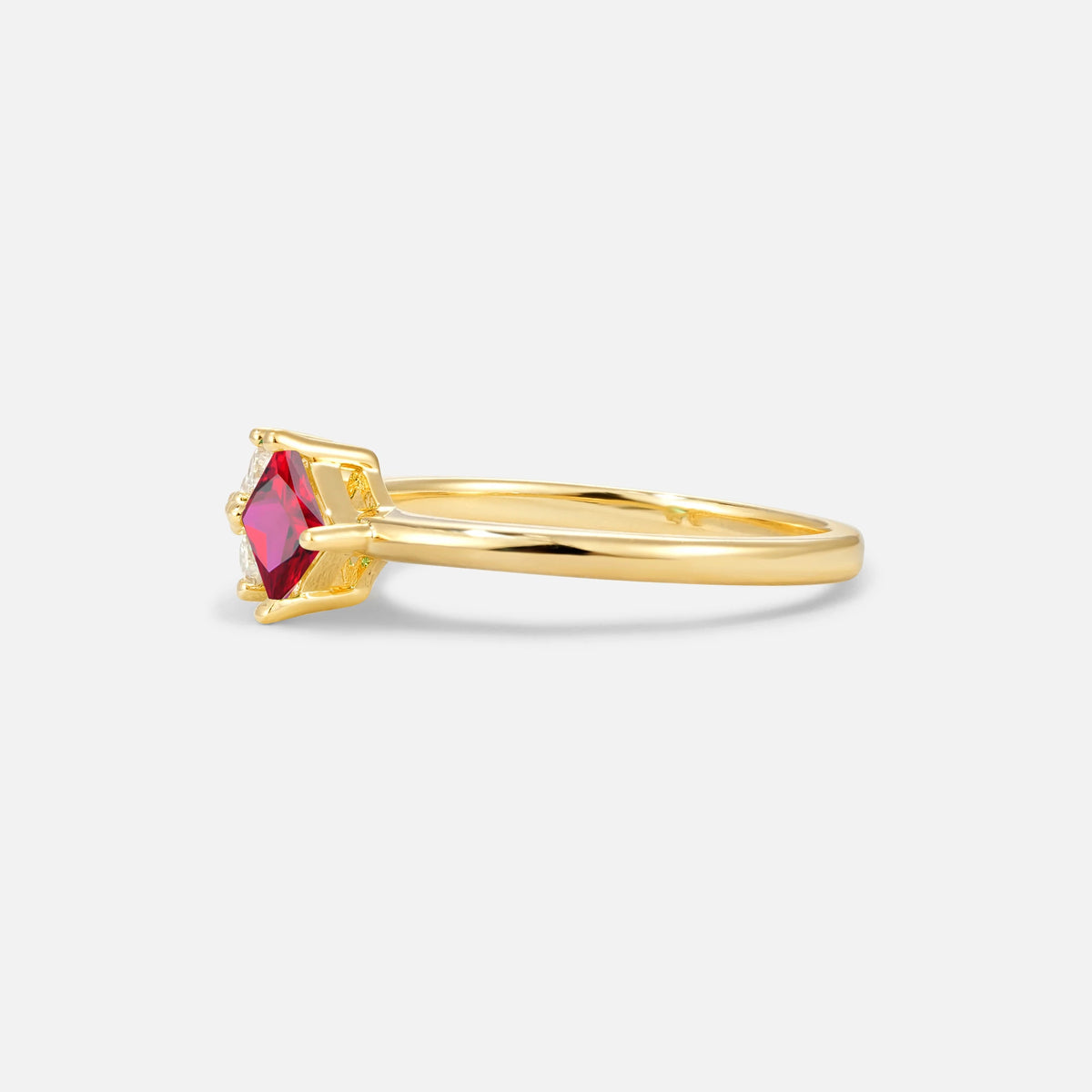 Princess Cut Ruby Asymmetrical Cluster Side Stone Engagement Ring - Additional view