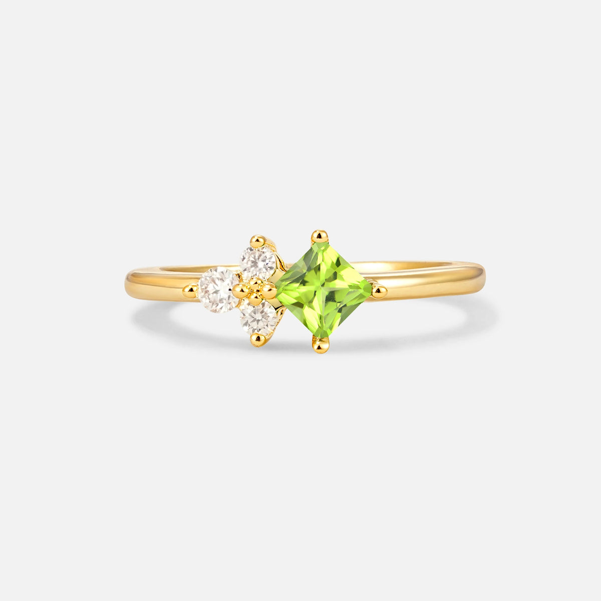 Princess Cut Peridot Asymmetrical Cluster Side Stone Engagement Ring - Additional view