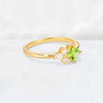 Princess Cut Peridot Asymmetrical Cluster Side Stone Engagement Ring - Additional view