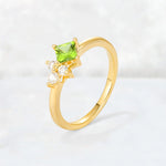Princess Cut Peridot Asymmetrical Cluster Side Stone Engagement Ring - Additional view