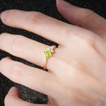 Princess Cut Peridot Asymmetrical Cluster Side Stone Engagement Ring - Additional view