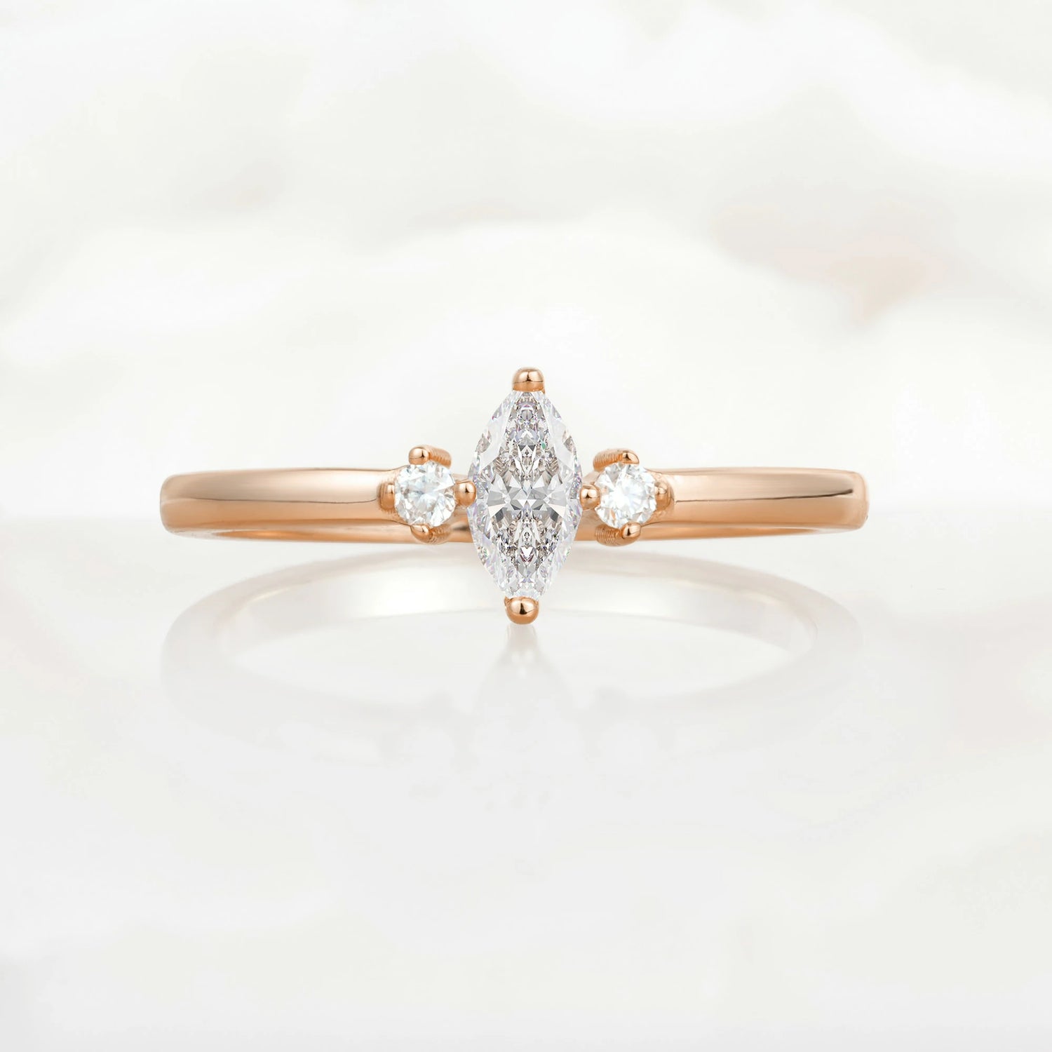Minimalist Three Stone Marquise  Lab Diamond Ring for Women