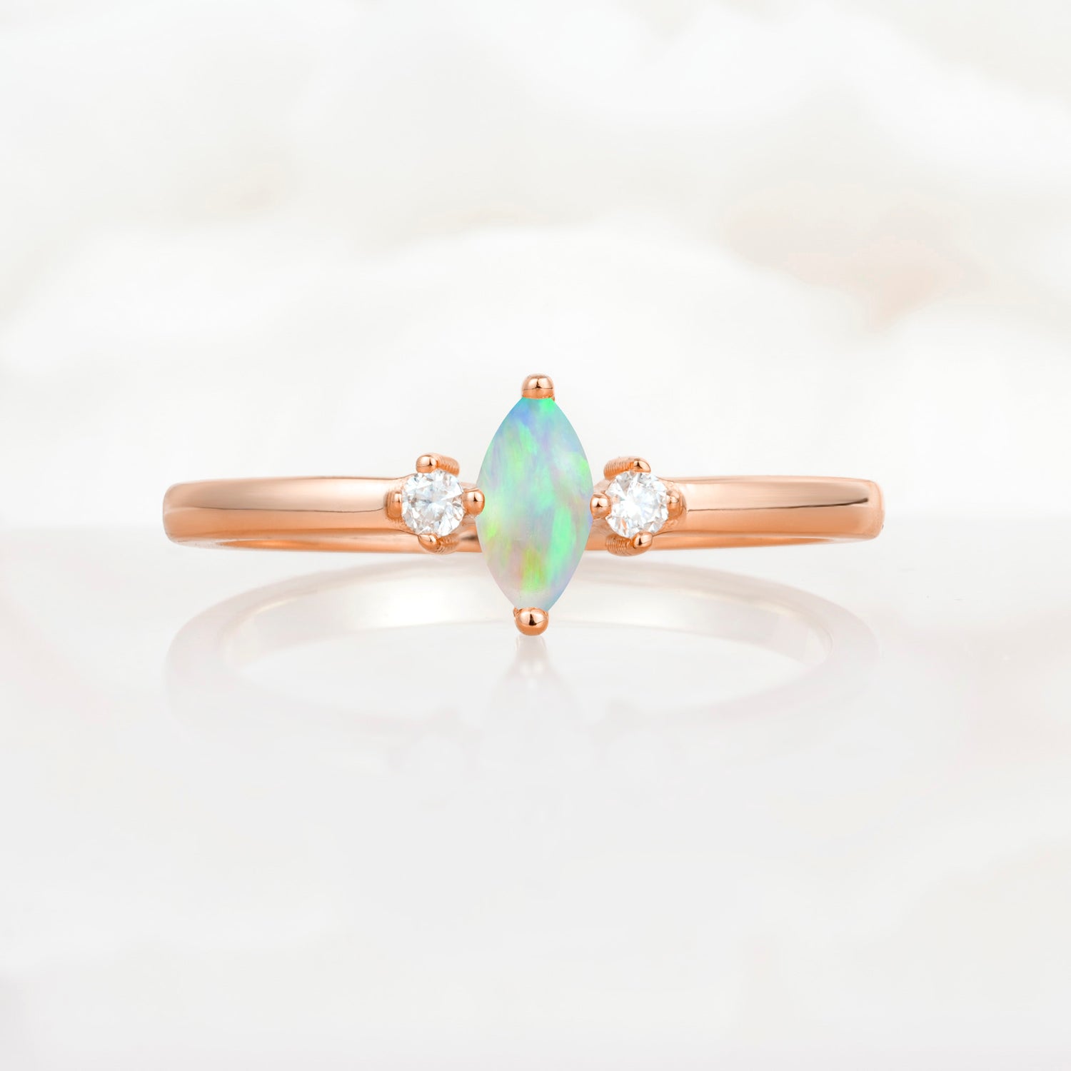 Minimalist Three Stone Marquise Opal Ring for Women