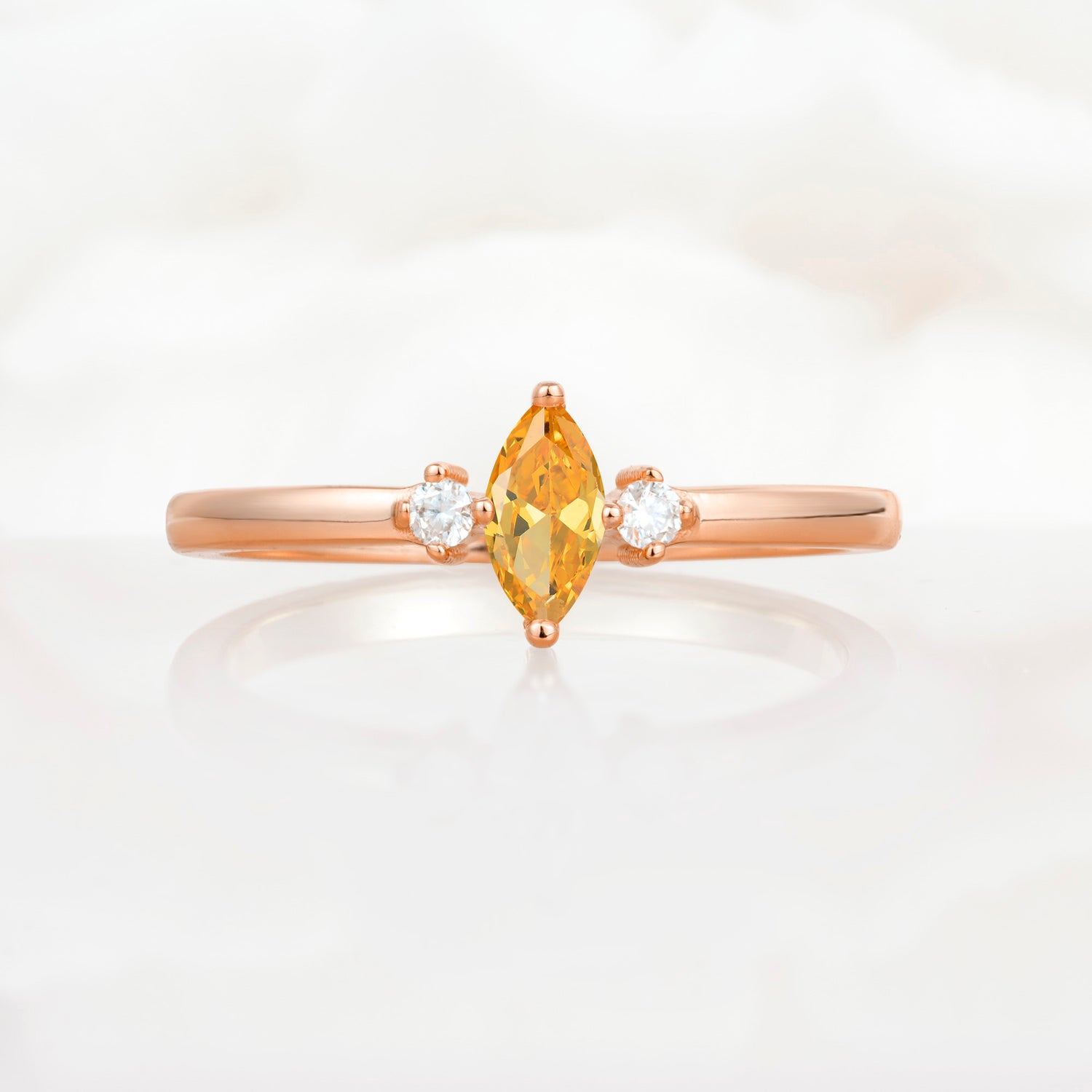 Minimalist Three Stone Marquise Citrine Ring for Women