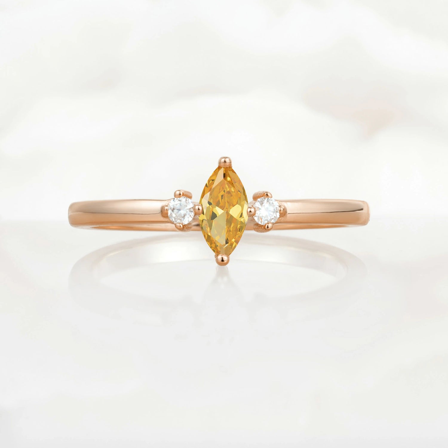 Minimalist Three Stone Marquise Citrine Ring for Women