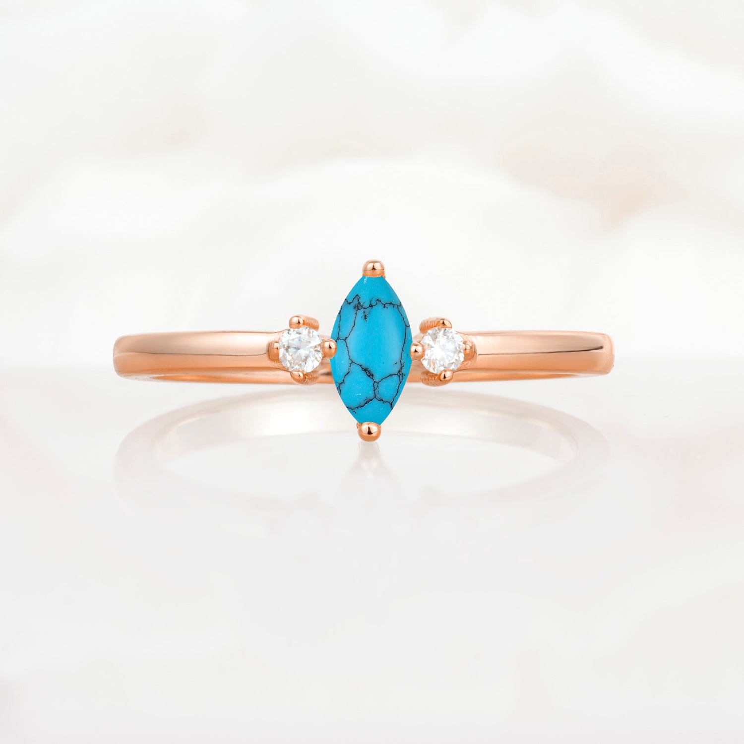 Minimalist Three Stone Marquise Turquoise Ring for Women