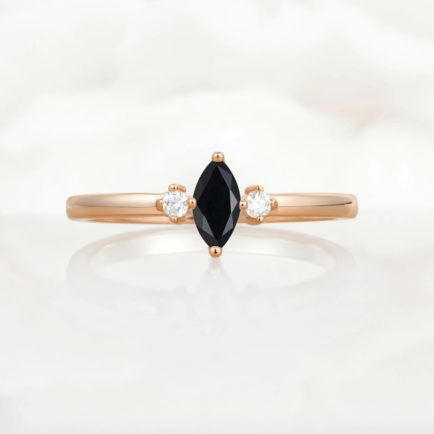 Minimalist Three Stone Marquise  Black Onyx Ring for Women