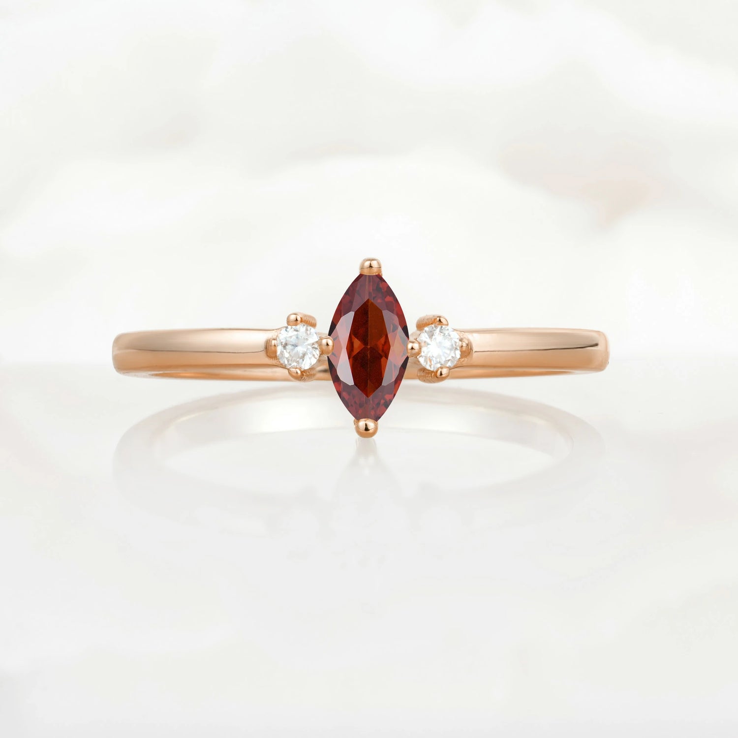 Minimalist Three Stone Marquise Garnet Ring for Women