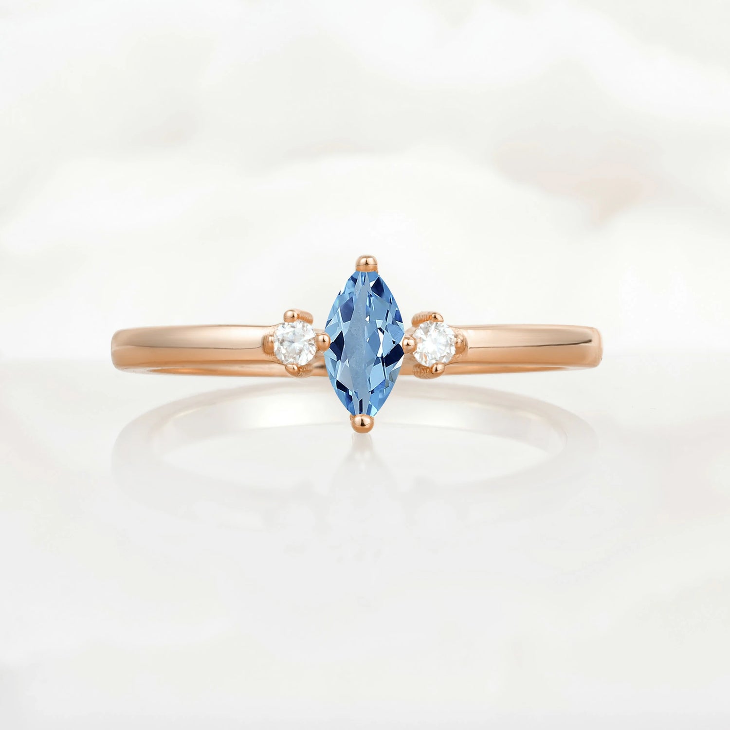 Minimalist Three Stone Marquise Aquamarine Ring for Women