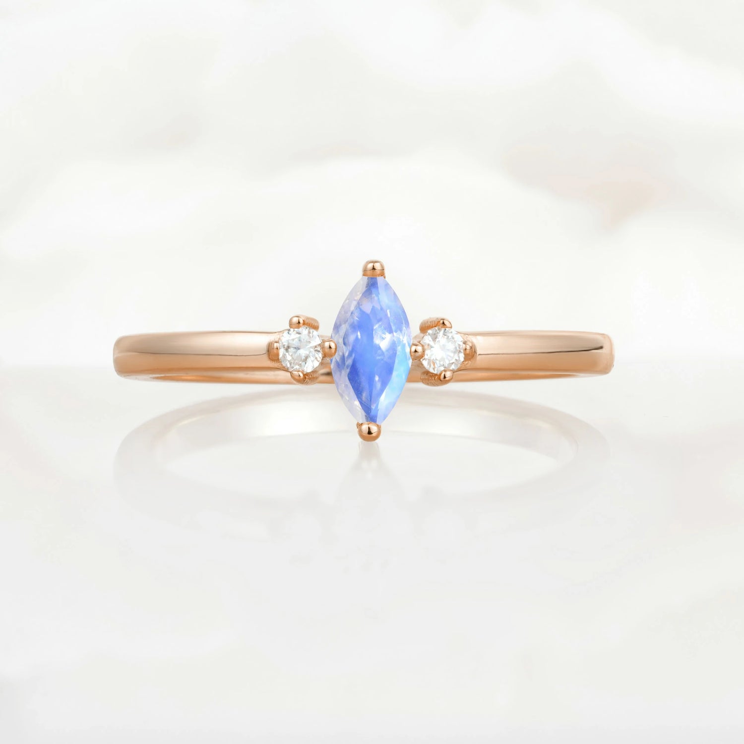 Minimalist Three Stone Marquise Moonstone Ring for Women