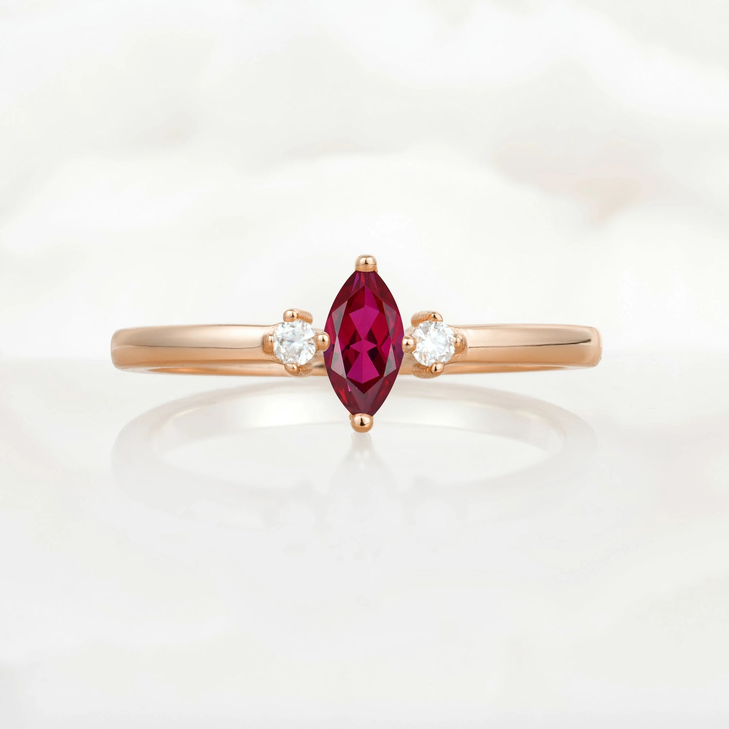 Minimalist Three Stone Marquise Ruby Ring for Women