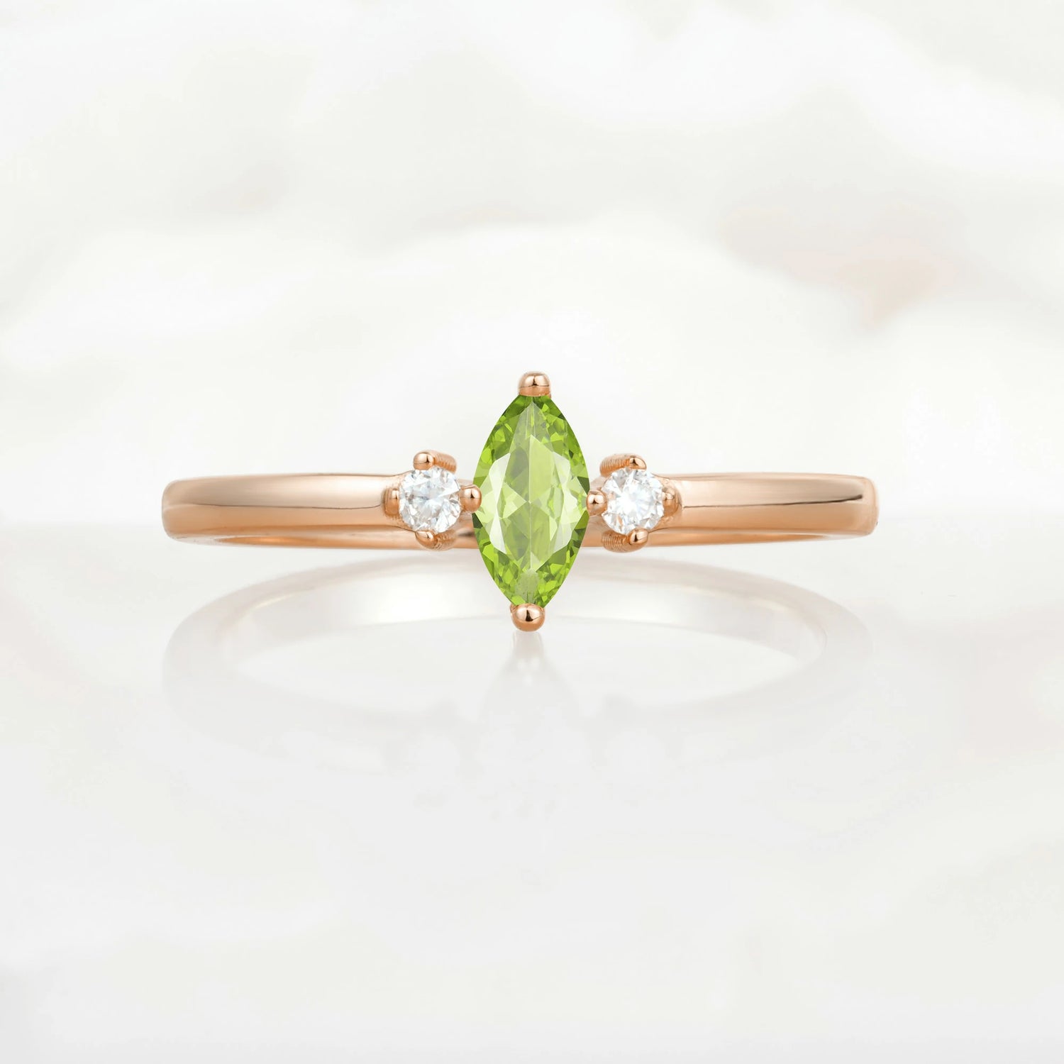 Minimalist Three Stone Marquise Peridot Ring for Women