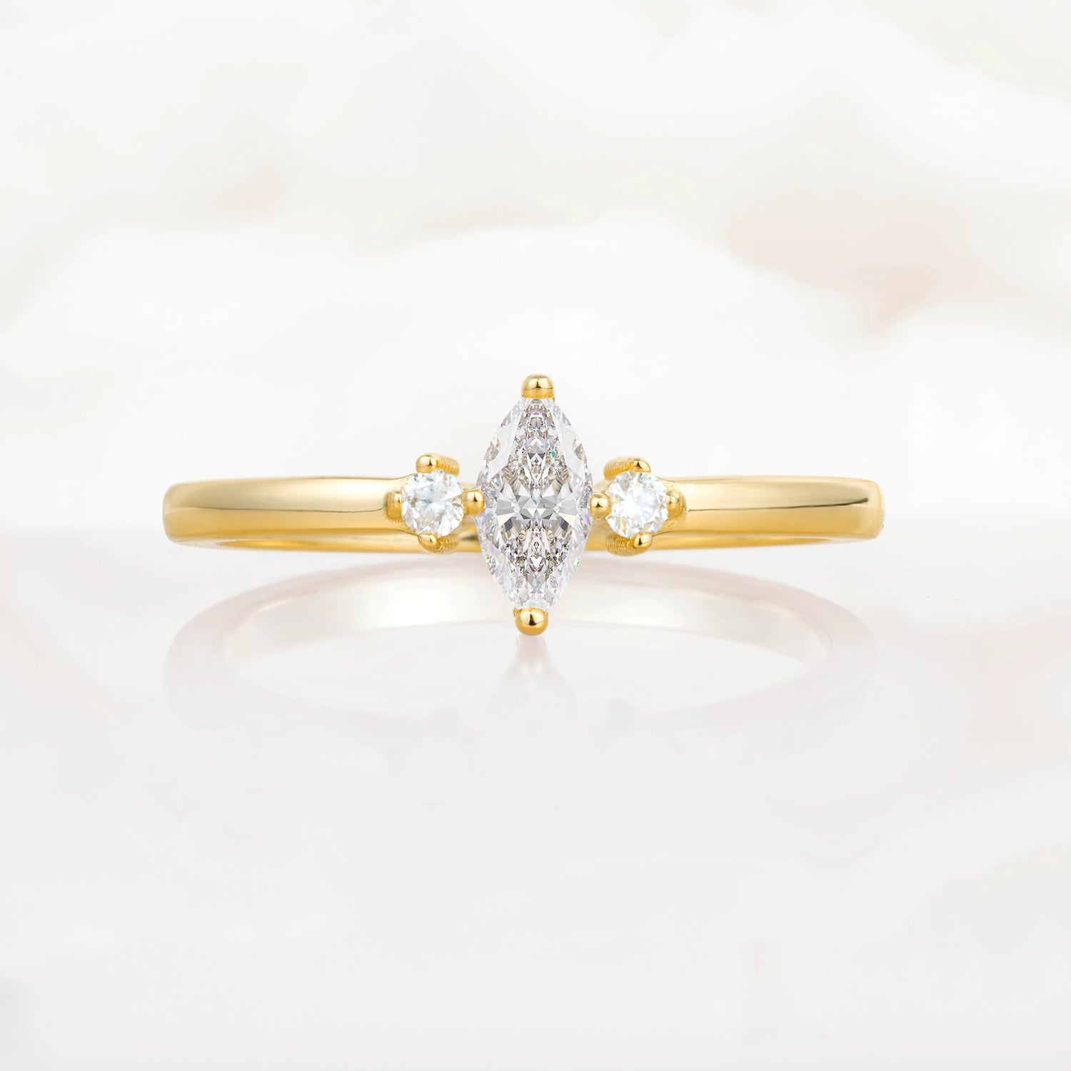 Minimalist Three Stone Marquise Moissanite Ring for Women