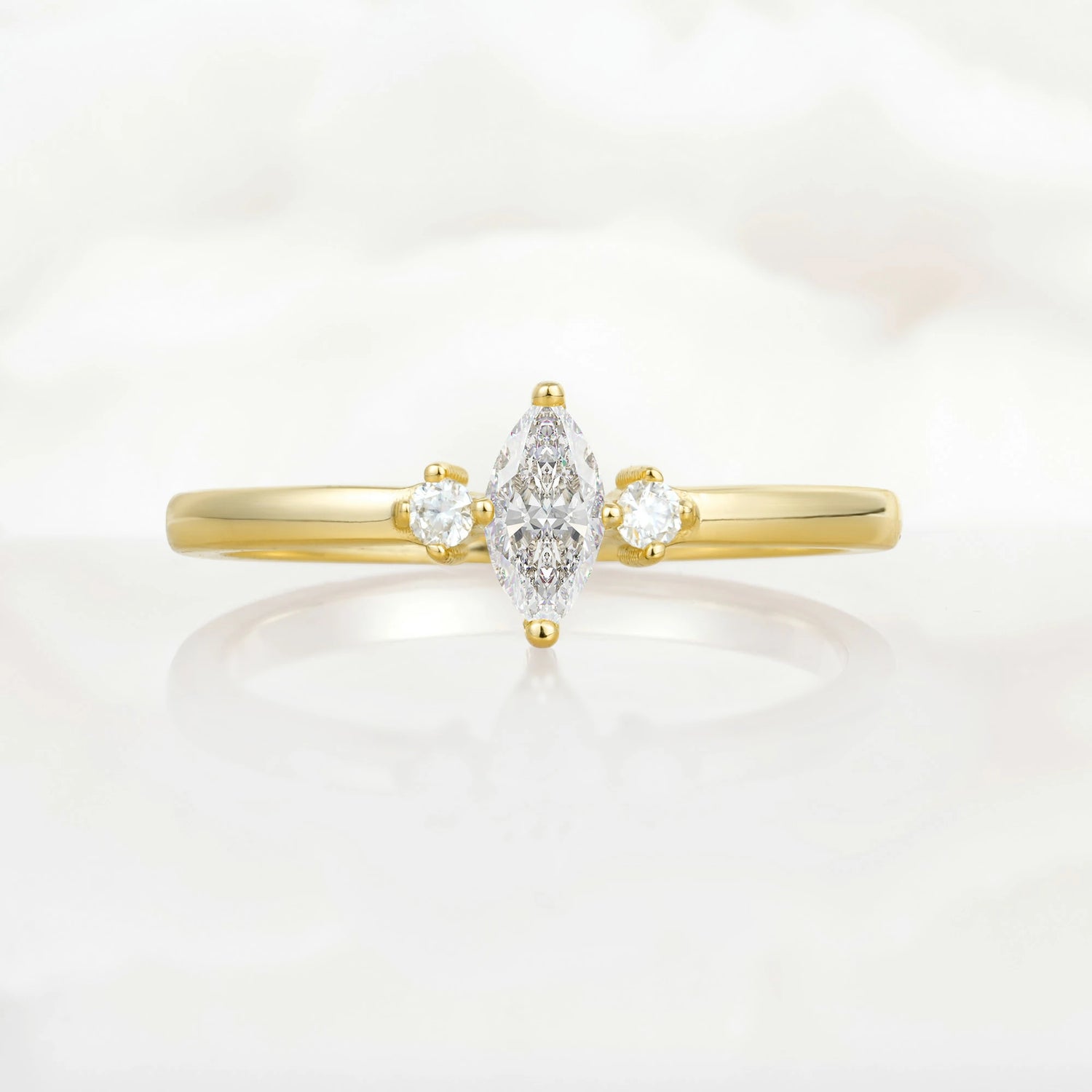 Minimalist Three Stone Marquise  Lab Diamond Ring for Women